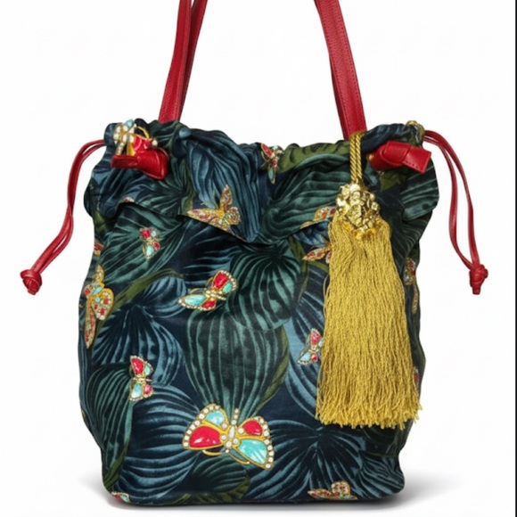 Bottega Veneta Handbags - Bottega Veneta Butterfly Rainforest Drawstring Tassel Bucket Bag - Vintage